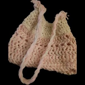 Crocheted bag. Handmade with love. Pink and white